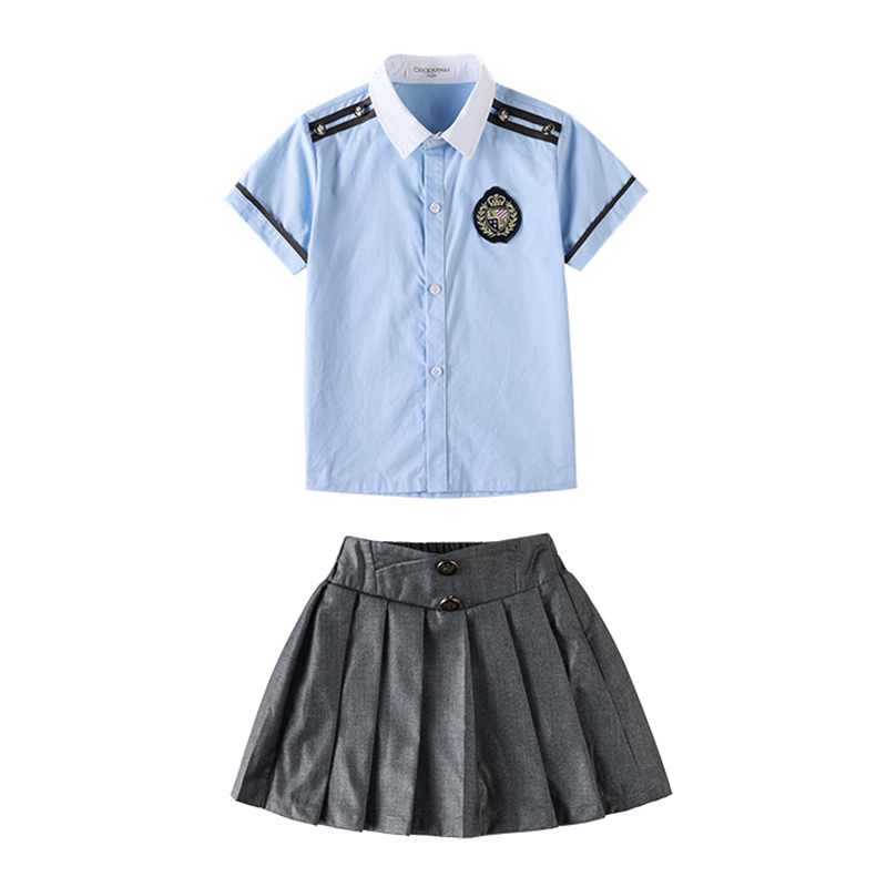 夏季潮流学院风中小学生短袖衬衫校服套装两件套215-818（含徽章、领结领带）图2