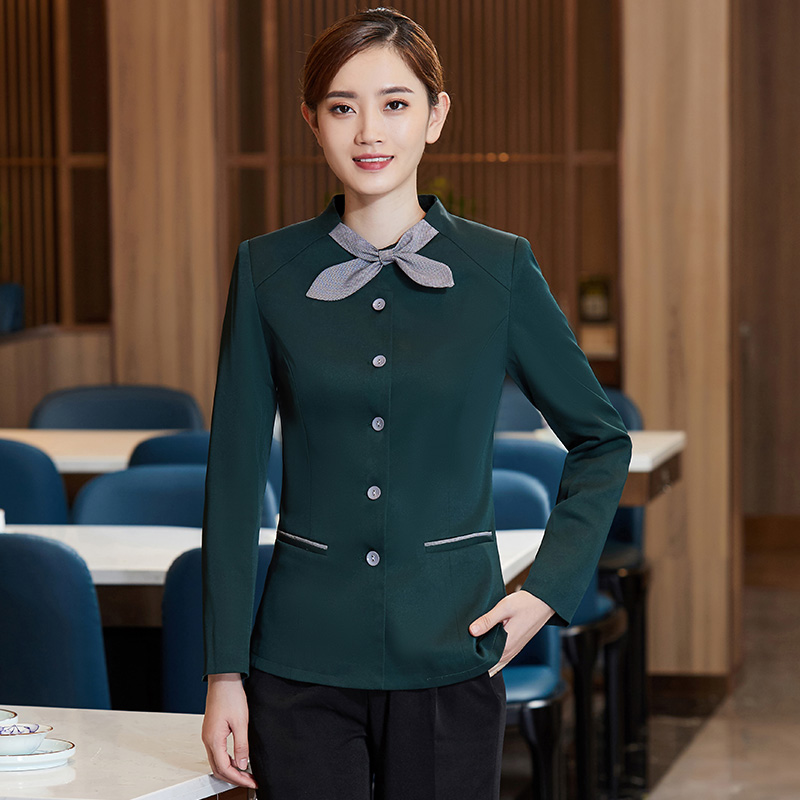 飘带交叉领长袖服务员工作服女款H01-2020-53女图6