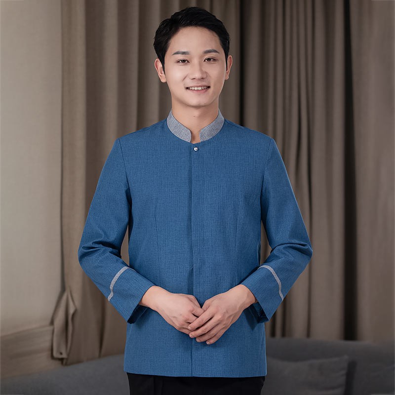 亚麻V领保洁长袖工作服男款H27-059图2