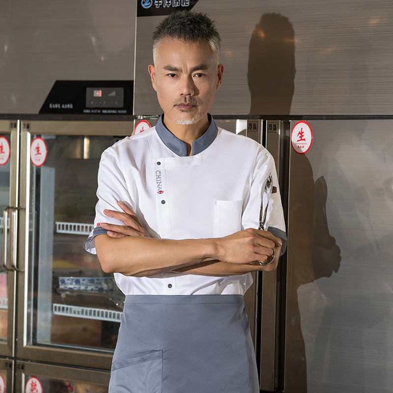 美卡灰领短袖酒店厨师服上衣H01-2022-20图2