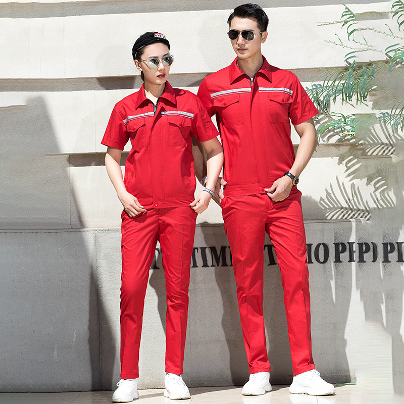 涤棉细斜纹纯色双反短袖工装劳保服套装B01-751-755套装图2