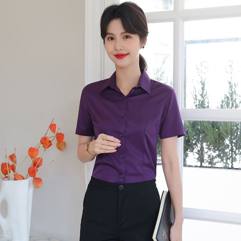 细斜纹弹力女士短袖衬111-985短袖衬衫女图8