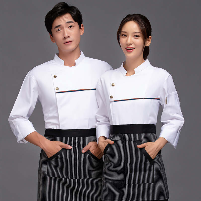 品质涤棉两扣长袖厨师服上衣H05-金两扣