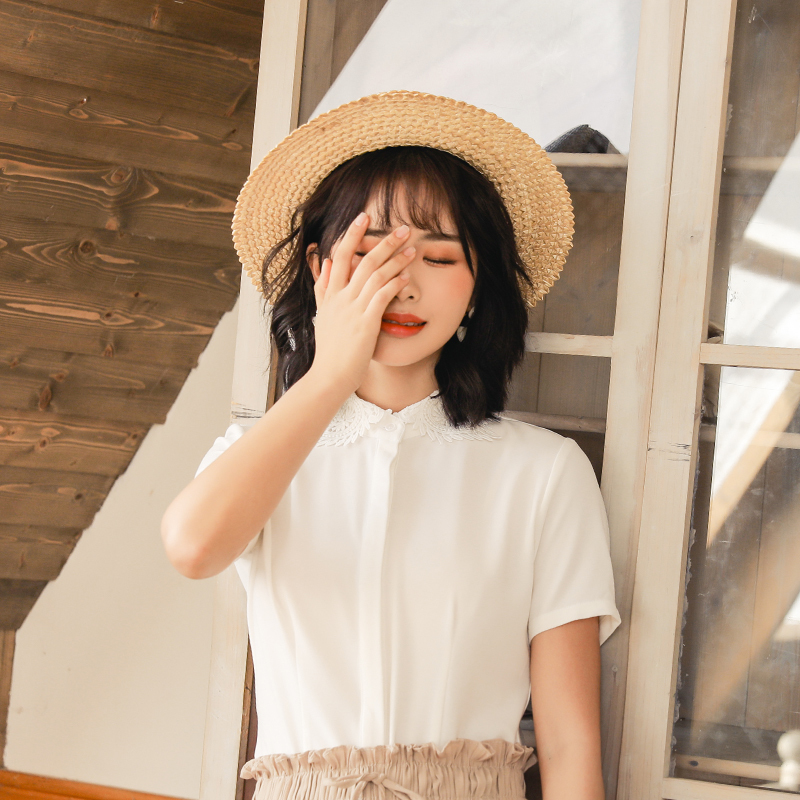 高弹乱麻甜美小清新职业短袖衬衫女104-Q6087短袖衬衫女图5