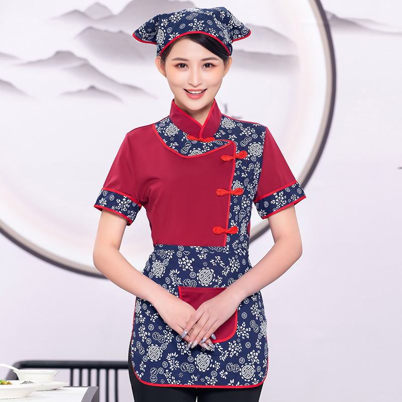 小兰花服务员工作服衬衣+头巾+围裙三件套H19-L016女图2