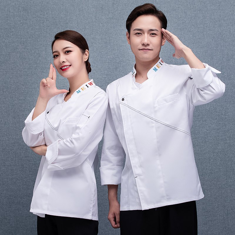 全棉沙卡时尚字母领长袖厨师服上衣通款H02-21LY013-015图2