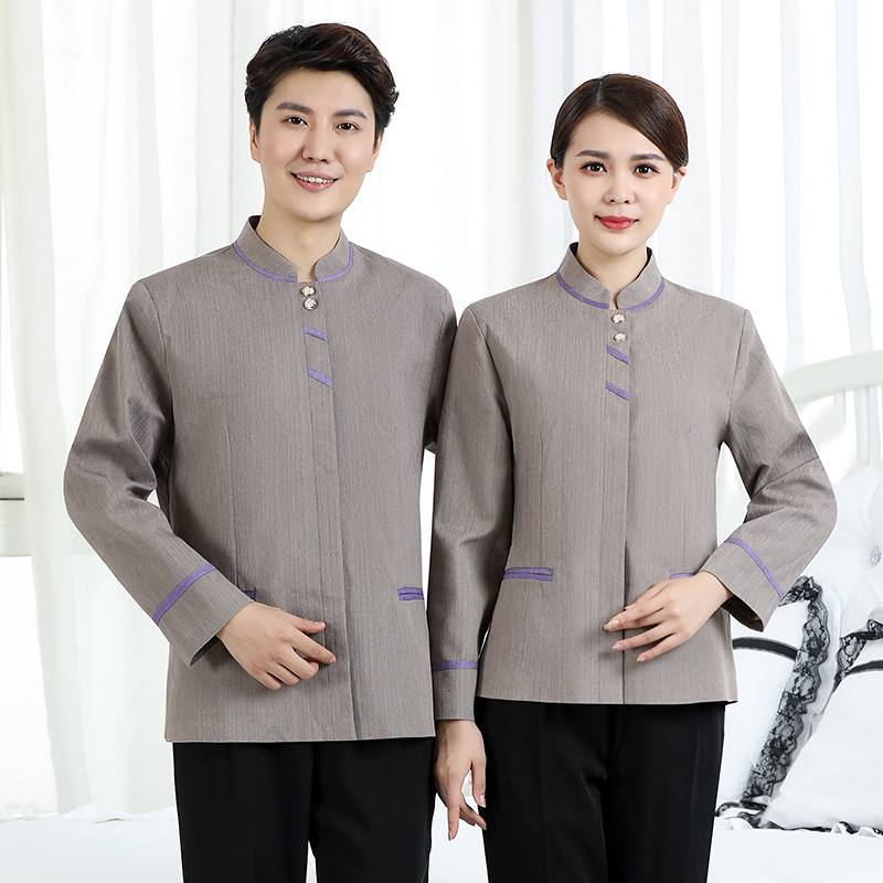 亚麻双杠酒店家政保洁工作服长袖通款H14-9858-9861图6
