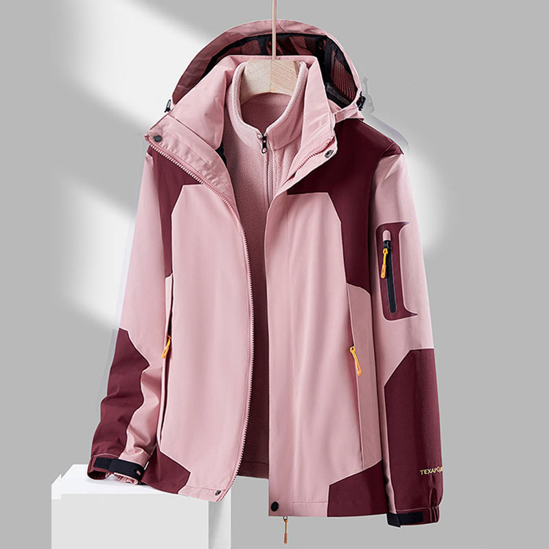 户外登山服防水防风可拆卸加绒摇粒绒内胆三合一冲锋衣女款KM-552图6