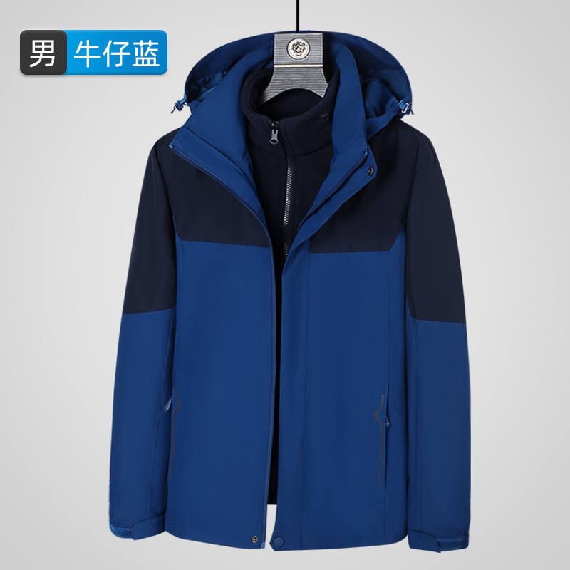 户外登山服加绒保暖三合一拼色抓绒内胆冲锋衣男款KT2-M803图2