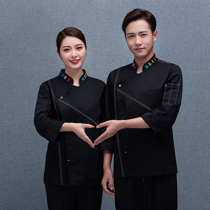 全棉沙卡时尚字母领长袖厨师服上衣通款H02-21LY013-015图3