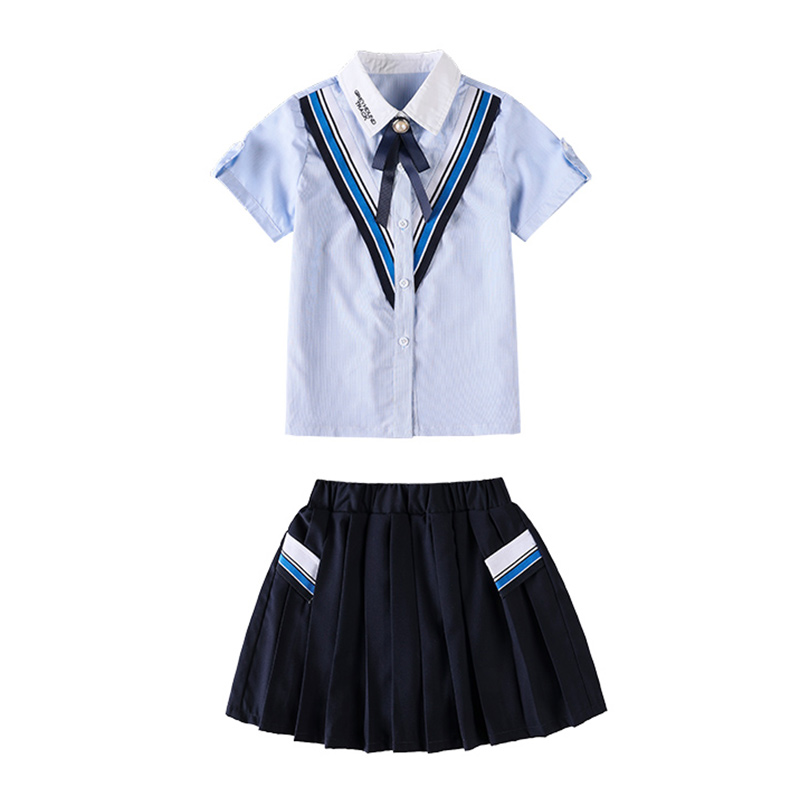 休闲学院英伦风夏季中小学生短袖衬衫校服套装两件套215-820（含徽章、领结领带）图2