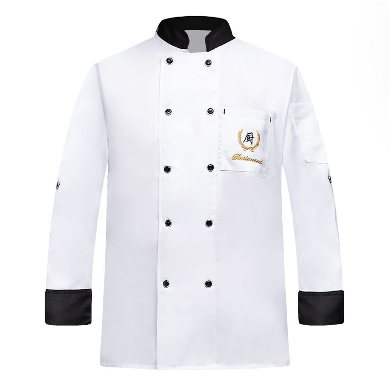 磨毛刺绣耐穿抗油污长袖厨师服上衣H05-口袋厨图2