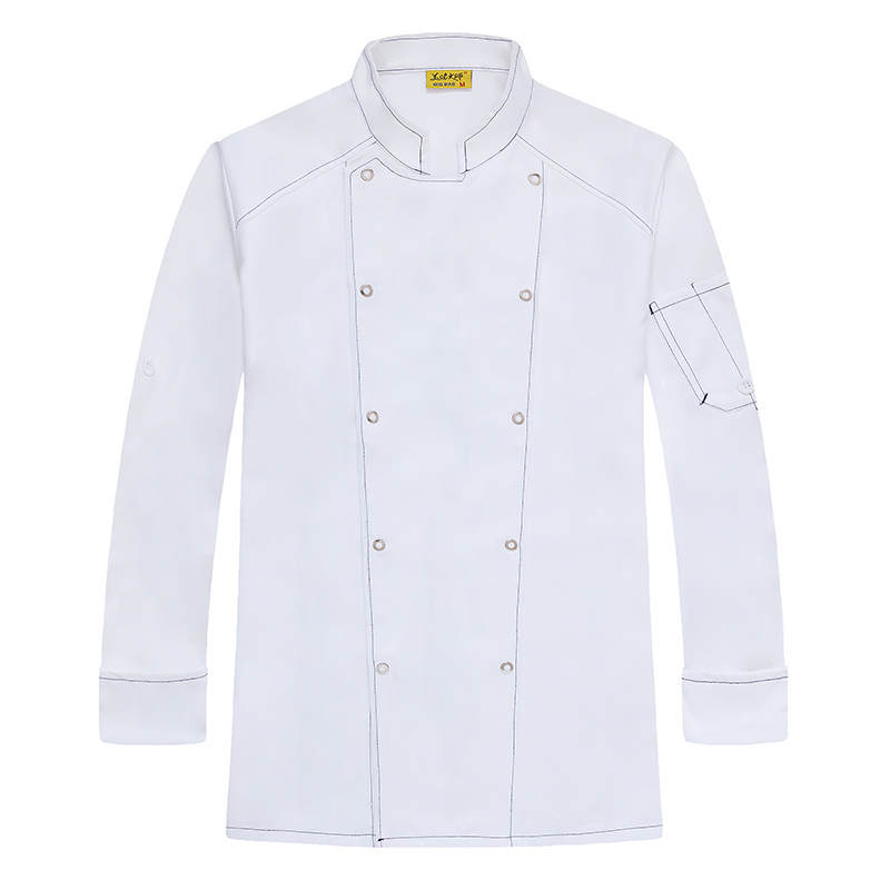 精仿呢耐穿长袖厨师服上衣H05-明线鱼眼扣图2